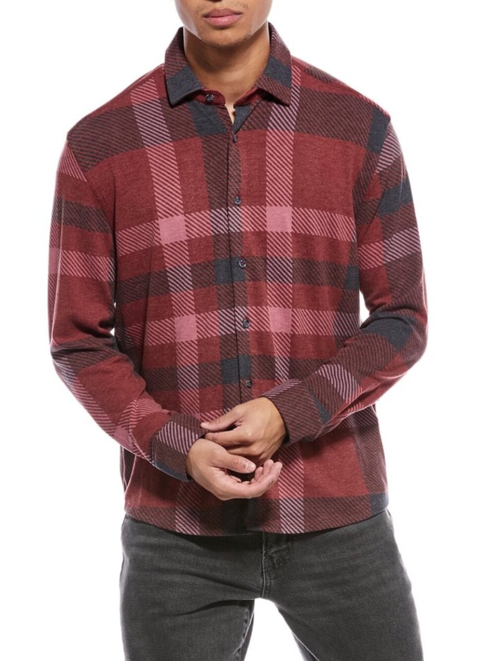 Stone Rose Red Plaid Flannel Shirt - Stretch Comfort